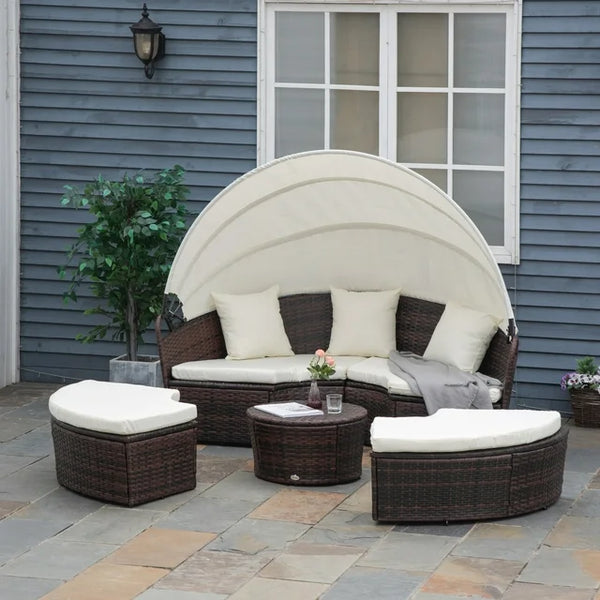 Outsunny Rattan Patio Furniture Set with Adjustable Canopy 4 Piece Beige