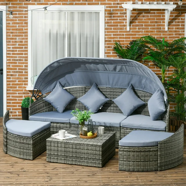 Outsunny Rattan Patio Furniture Set with Chairs Table 4 Piece, Light Gray