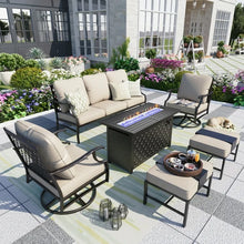 MF Studio 7-Seat Outdoor Patio Furniture Set with Fire Pit Table