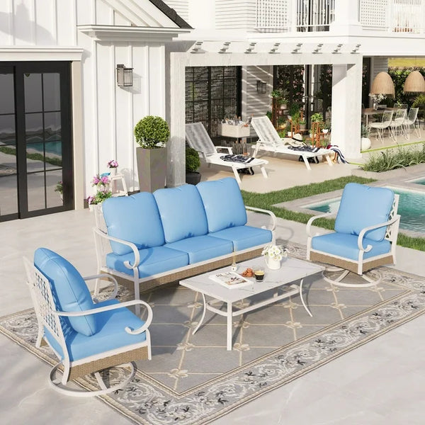Sophia&William 4 Piece Patio Conversation Set Outdoor Furniture Sofa Set with Swivel Chair