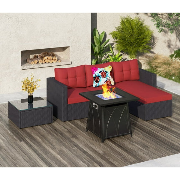 Sophia & William 4-Piece Wicker Patio Conversation Set with Fire Pit Table