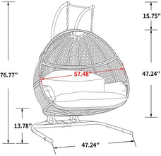 2 Person Swing Chair with Stand, X-Large Wicker Rattan Hanging Egg Chair Loveseat Chair with Cushion and Cover for Indoor/Outdoor