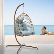 Nicesoul Foldable Wicker Hanging Egg Chair with Stand and Cushions for Indoor Outdoor, Blue