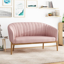 Noble House Nickolas Mid Century Fabric Upholstered Loveseat, Light Blush