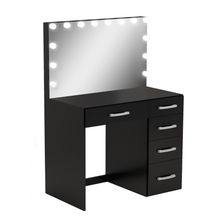 Ember Interiors Leia Modern Black Painted Vanity Table, Lights, for Bedroom