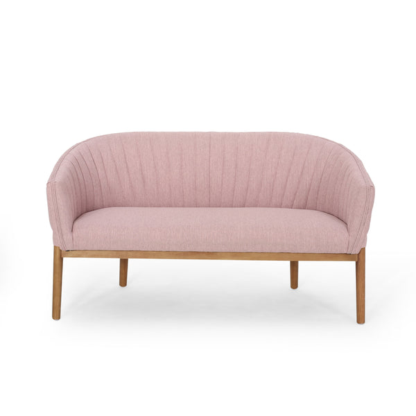 Noble House Nickolas Mid Century Fabric Upholstered Loveseat, Light Blush