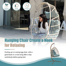 Nicesoul Foldable Wicker Hanging Egg Chair with Stand and Cushions for Indoor Outdoor, Blue