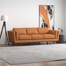 Austin Mid-Century Cushion Back Genuine Leather Upholstered Sofa in Tan