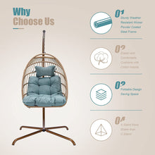 Nicesoul Foldable Wicker Hanging Egg Chair with Stand and Cushions for Indoor Outdoor, Blue