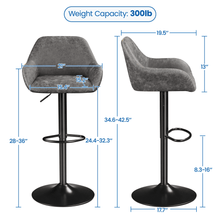 SMILE MART 2pcs Vintage Adjustable PU Leather Bar Stools with Backrest, Grey