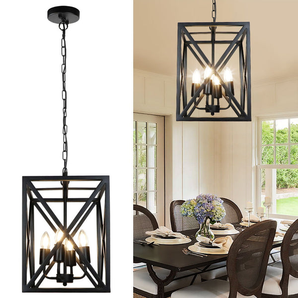 Depuley 4-Light Pendant Lighting, Adjustable Farmhouse Pendant Light Fixtures, Ceiling Hanging Lantern Chandelier E26 Base Black Painted