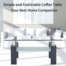 Glass Coffee Table with Lower Shelf, Clear Rectangle Glass Coffee Table, Modern Coffee Table with Metal Legs, Rectangle Center Table Sofa Table Home Furniture for Living Room, L5509