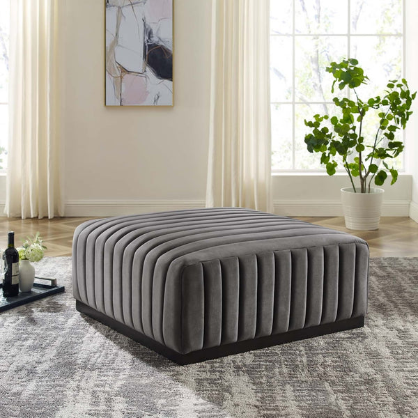 Conjure Channel Tufted Performance Velvet Ottoman-EEI-5500