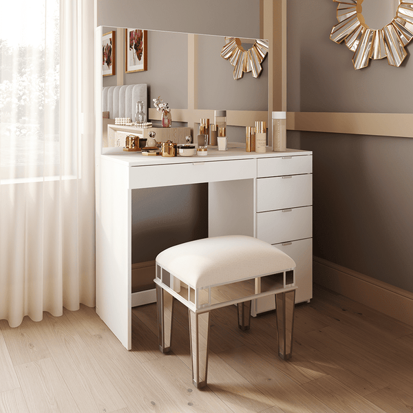 Polifurniture Linden Modern Vanity Desk, White Finish