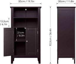 Homfa Bathroom Storage Cabinet, Wood Bathroom Storage Organizer with 2 Doors, Bathroom Cabinet with Shelves and Storage, Dark Brown Finish
