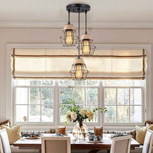 Industrial Pendant Lighting, Kitchen Island Cluster Chandelier, 3 Light Hanging Lighting Fixture with Hemp Rope Metal Shade, Adjustable Retro Ceiling Light for Dinning Room Bar Cafe Foyer Farmhouse