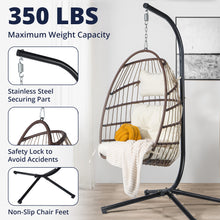 Cozy Castle Foldable PE Wicker Hanging Egg Chair with Stand w/ Cushion, Pillow & Protective Cover, Capacity 350lbs