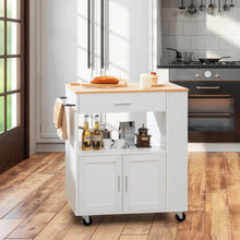 Costway Kitchen Island Cart Rolling Storage Cabinet w/ Drawer & Spice Rack Shelf White