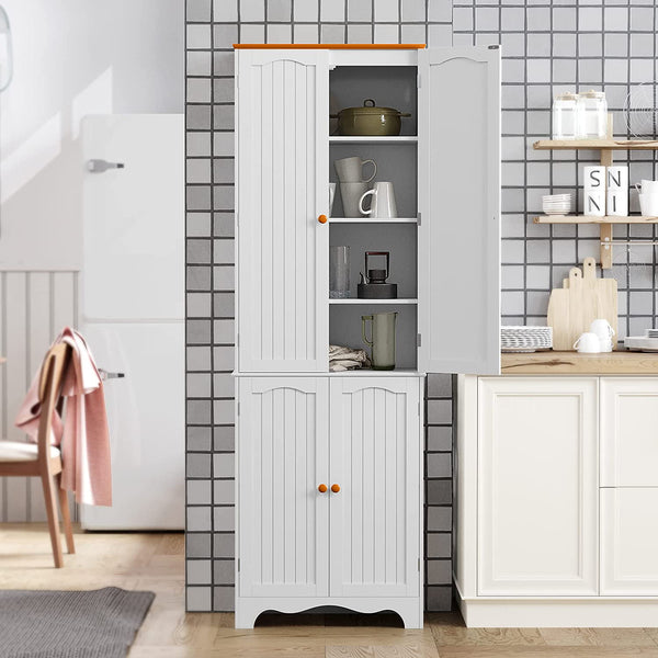 HOMEFORT 72" H Freestanding Tall Pantry Cabinet, Kitchen Pantry with 2 Large Cabinets and Adjustable Shelves, 2-Door Floor Storage Cabinet for Additional Storage Space in White Honey