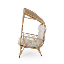 Maurice Outdoor Wicker Standing Basket Chair with Cushion, Light Brown, Beige