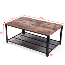 Jaxpety Coffee Table with Metal Frame and Mesh Storage Shelf for Living Room, Rustic Brown