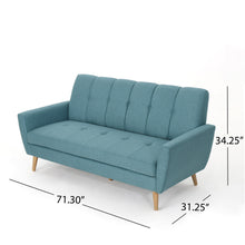 Noble House Triton Tufted Fabric Sofa, Blue, Natural