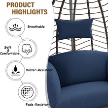 Kullavik Egg Chair with Stand Hammock Chair Wicker Rattan Patio Hanging Egg Chair, Indoor Outdoor Swing Egg Chair with Cushion Headrest for Patio Bedroom Porch Garden Balcony,Navy Blue