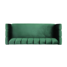 Noble House Hildred Velvet Channel Stitch Sofa, Emerald, Dark Brown