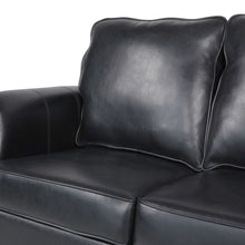 Noble House Amedou Faux Leather 3 Seater Sofa with Nailhead Trim, Midnight Black and Dark Brown
