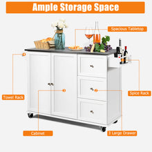 Costway Kitchen Island 2-Door Storage Cabinet Stainless Steel Top w/Drawers White