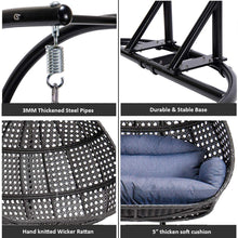 2 Person Swing Chair with Stand, X-Large Wicker Rattan Hanging Egg Chair Loveseat Chair with Cushion and Cover for Indoor/Outdoor