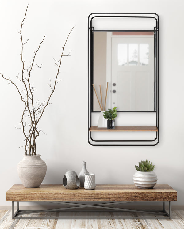 Kate and Laurel Webber Farmhouse Framed Wall Mirror with Shelf, 19 x 36