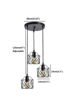 Garwarm Industrial 3-Light Pendant Light, Adjustable Flush Mount Ceiling Lighting for Kitchen Island Living Room Bedroom Hallway, Vintage Hanging Pendant Lights Fixture with Metal Cage Shade, Black