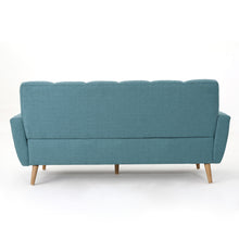 Noble House Triton Tufted Fabric Sofa, Blue, Natural