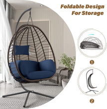 Kullavik Egg Chair with Stand Hammock Chair Wicker Rattan Patio Hanging Egg Chair, Indoor Outdoor Swing Egg Chair with Cushion Headrest for Patio Bedroom Porch Garden Balcony,Navy Blue