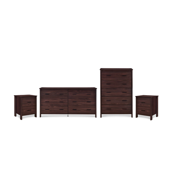 Noble House Hysham 4 Piece Dresser and Nightstand Set, Walnut