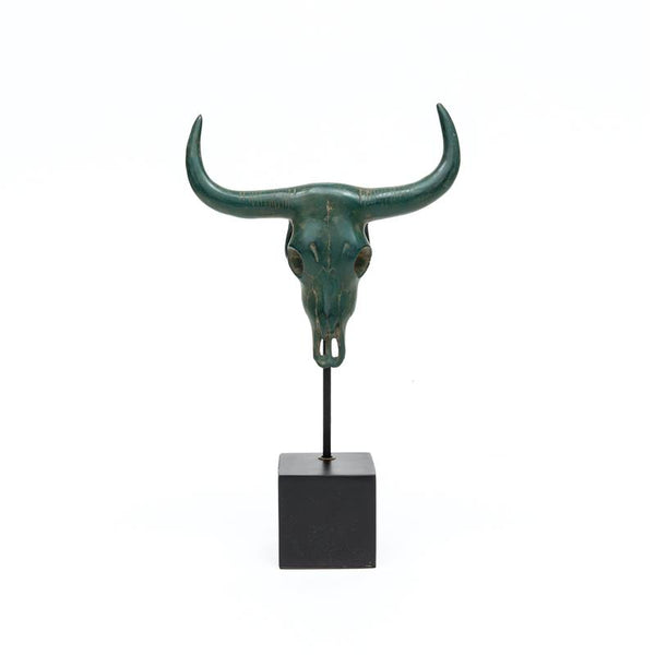 GREEN BULL HEAD ON STAND