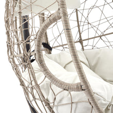 Ulax Furniture Outdoor Patio Wicker Hanging Basket Swing Chair Tear Drop Egg Chair with Cushion and Stand (Update Beige)