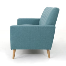 Noble House Triton Tufted Fabric Sofa, Blue, Natural
