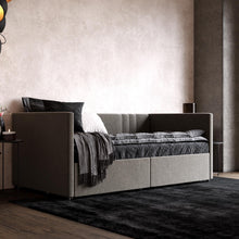 Queer Eye Charis Upholstered Daybed with Storage Drawers, Light Gray Linen, Twin size