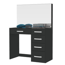 Ember Interiors Leia Modern Black Painted Vanity Table, Lights, for Bedroom