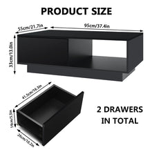 LED Coffee Table Side Table High Gloss Modern Coffee Tea Table W/Drawer & Open Shelf for Living Room Black