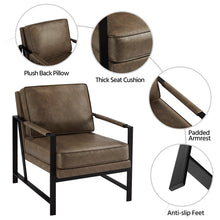 Alden Design Mid-Century Modern Accent Chair with Metal Frame, Brown Faux Leather