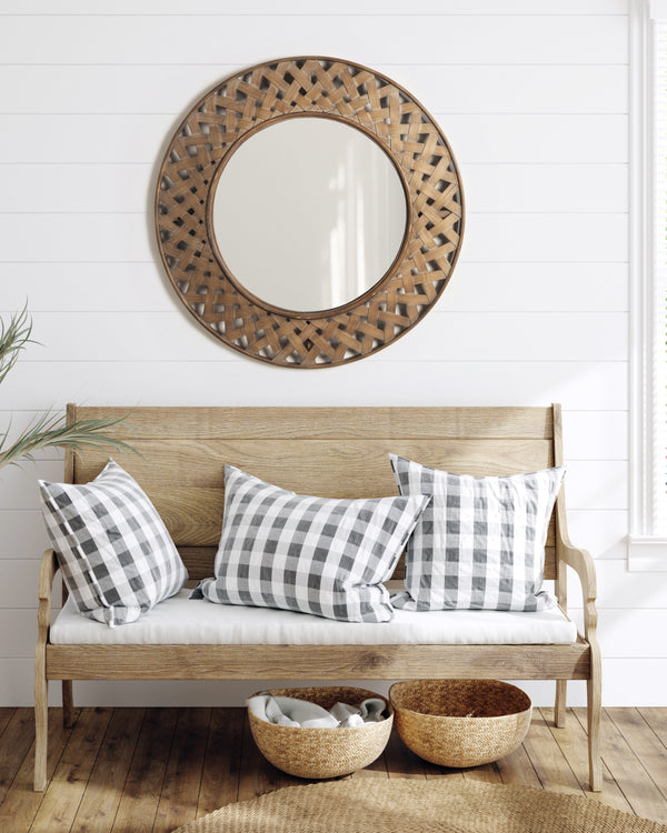 Kate and Laurel Nubury Woven Framed Wall Mirror, Natural 28" Diameter