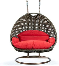 LeisureMod Beige 2 Person Hanging Double Swing/ Rattan Egg Chair