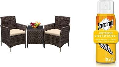 Greesum 3 Pieces Patio Furniture PE Rattan Wicker Chair Conversation Set, Gray and Beige
