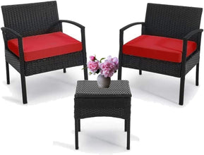 Leasbar Outdoor Chairs Set Bistro Set 3 Pieces Patio Conversation Set Furniture Set for Small Balcony Rattan Chairs and Table with Cushions Blue