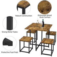 Alden Design 5pcs Industrial Dining Set for Home, Rustic Brown