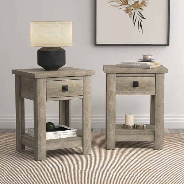 Addison Farmhouse 1 Drawer Nightstand, Set of 2, Driftwood Gray