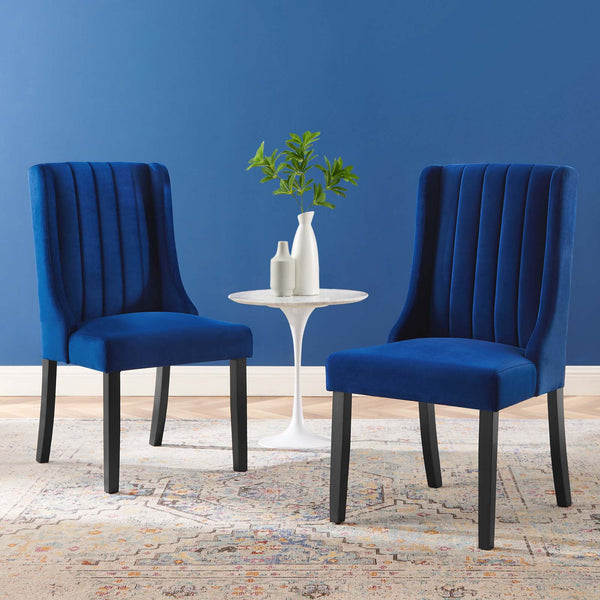 Modway Renew Parsons Performance Velvet Dining Side Chairs - Set of 2 in Navy
